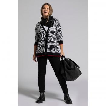 Cardigan Nero Donna 64/66 Scollo a V Jacquard Zebrato in Viscosa