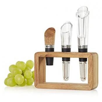 AdHoc Wein-Genießer-Set 3-teilig mit Holzständer und Zubehör