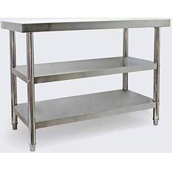 Table de travail acier 120x60x85cm avec 2 étagères et hauteur ajustable