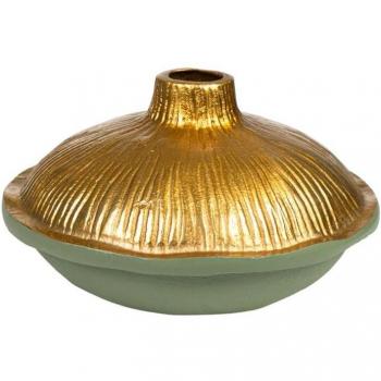 Florero Decorativo de Aluminio Verde/Dorado 24x15x24 cm – RomiMex