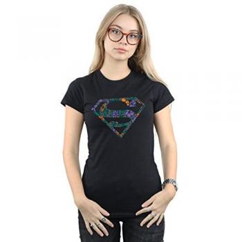 DC Comics Women's Superman Floral Logo Cotton Shirt – Black, Small