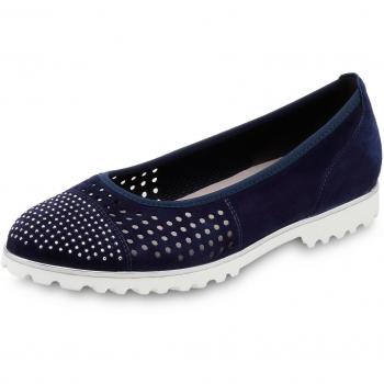 Gabor 83.102-19 (Blau) – Damen Ballerina aus perforiertem Veloursleder mit Glitzerelementen, Größe 4