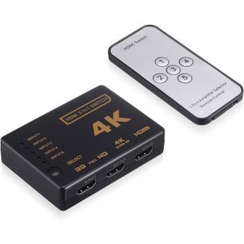 Selector HDMI 5‑puerto UHD 3D 1080P con Hub IR y Control