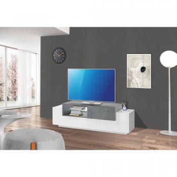 Pablo “Estilo Urbano” – Base de TV con Diseño de Tres Puertas, Blanco Brillante + Pizarra