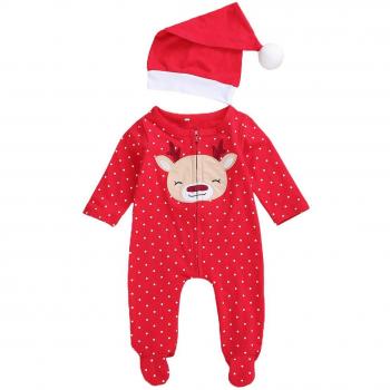 Conjunto de footies para bebé con sombrero, 2 piezas, lunares de dibujos animados, manga larga