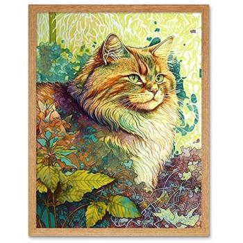 Modern Colorful Siberian Cat Landscape – 12 x 16 Decor