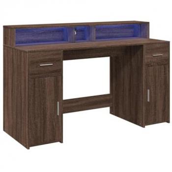 Vidaxl LED Desk Brown Oak 140x55x91 cm Engineered Wood