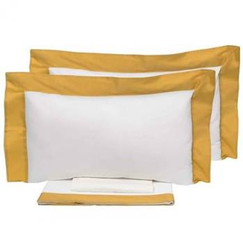 Set di Copripiumino Matrimoniale con Bordo Raso, Colore Avorio/Oro