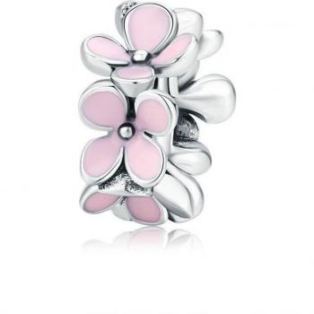 Braccialetto Originale con Perline 925 Silver – Ciondolo Fiore in Smalto Rosa