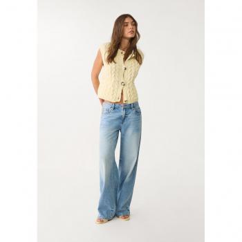 Gold-Threaded Cable Knit Top – Yellow, Large