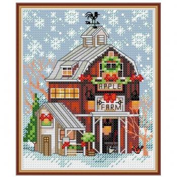 Kit de bordado DIY FA112, cabaña navideña, 2, aida 14ct