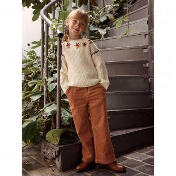 Pantalon large style paperbag en velours côtelé pour fille couleur cannelle