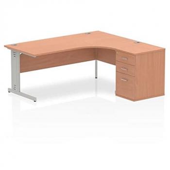 Impulse 1800mm Right Crescent Office Desk Oak Top White Cable Managed