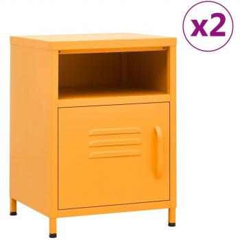 Tables de chevet 2 pcs Acier Jaune moutarde 35x35x51 cm