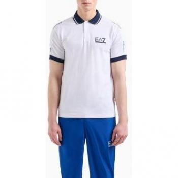 Polo de Hombre EA7 Negro con Cuello Blanco y Logo Dorado