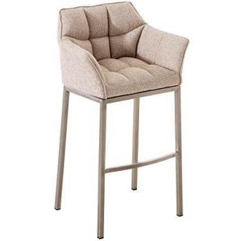 Tabouret de bar DAMASO E en tissu, piètement acier inoxydable, couleur Ivoire