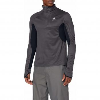 Odlo Herren‑Midlayer 1/2 Zip – Blaze CeramiWarm in Schwarz mit grauen Streifen, Größe M