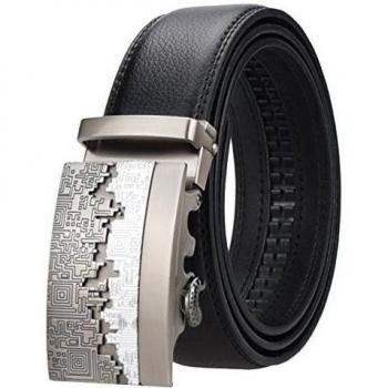 AINISI Belt hombre Negro Trinquete Cinturones Moda Negocio Casual Cinturones de Cuero(12,18)