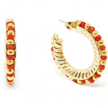 Boucles d'oreilles Shabama Or Brillant 2CM Rouge