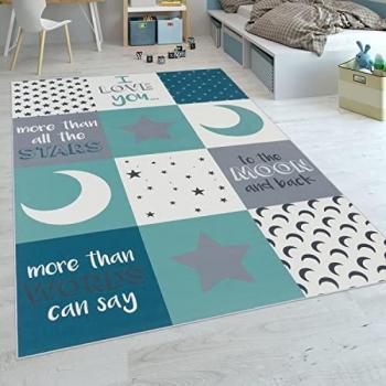 Paco Home Kinderteppich Aleyna 101, rechteckig, 6 mm Höhe, Kurzflor, Motiv Mond & Sterne für das Kinderzimmer