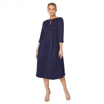 Navy Women's Scuba Fit and Flare Midi Dress