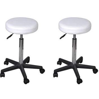 White Faux Leather Office Stools Pair 35.5x84 cm