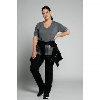 T-shirt donna grigia scollo a V righe orlo mezze maniche 60/62 Cotone/Poliestere
