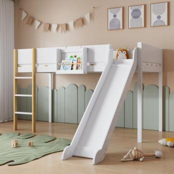 Lit enfant mezzanine avec toboggan 90x200 cm