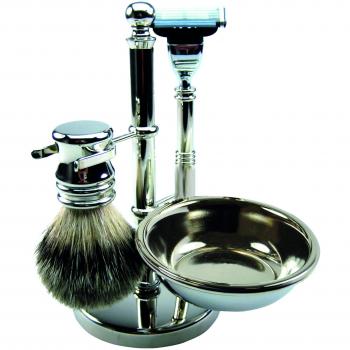 Golddachs Rasierset mit Seifenschale, silber