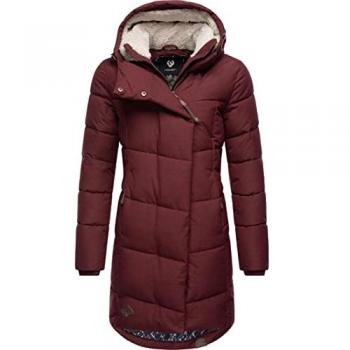 Ragwear Damen Winterparka Pavla mit Teddyfutter und Kapuze, dunkelrot, Größe M