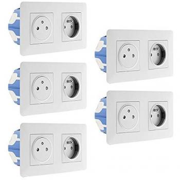 Double prise affleurante 2P+T 16A – ARTEZO – Pack de 5 – Blanc – Encastré