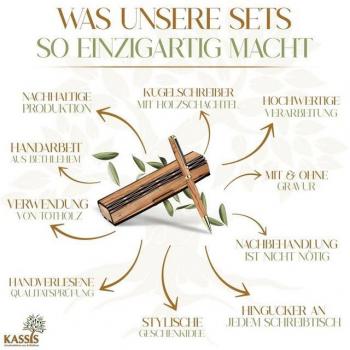 Bethlehem‑Handwerk: Kugelschreiber mit Olivenholz‑Gravur