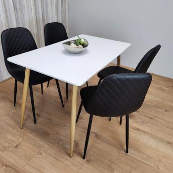Dining Table Set: White Bella Wood Table with 4 Grey Chairs for Kitchen and Dining Room