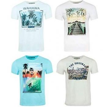Riverso Herren T-Shirt RIVLukas 4er Pack Fotodruck Rundhals Kurzarm Shirt Regular Baumwolle S