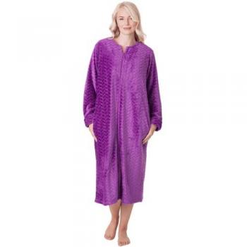 Soft Zip Front Embossed Housecoat in Purple – Camille Women's Size 18-20