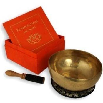 Klangschale in terracotta Geschenkbox L mit Lotus-Aufdruck und Zubehör