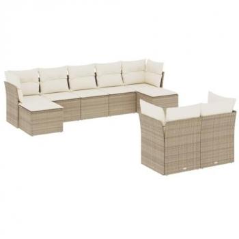 VidaXL 9-tlg. Gartenmöbel-Set mit Kissen Beige Poly Rattan