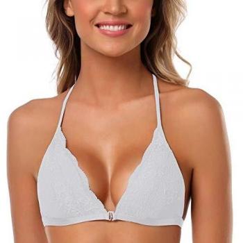 SHEKINI Soutien-Gorge Dentelle sans Armatures, Bralette Triangle (Blanc, S)