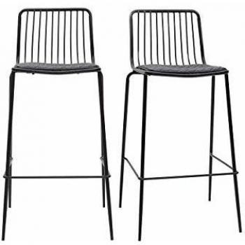 Tabourets de Bar empilables en métal Noir avec Coussin 75 cm (Lot de 2)