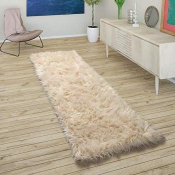 Tapis décoratif fausse fourrure “cœur” – Paco Home, 50x150 cm, couleur crème