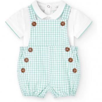 Conjunto Boboli para bebé niño con camiseta de cuello camisero y ranita de cuadros vichy