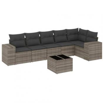 Set Divani da Giardino 7 pz Grigio in Polyrattan con Cuscini
