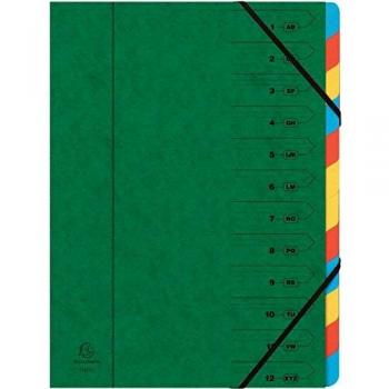 Europa Multi File A4 Green Dividers 12 Parts 400gsm Set of 8