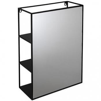 Matt Black Rectangular Wall Mirror with Hidden Shelves, 60 x 40cm