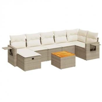 Sofá de Patio 8 Piezas Rattan Beige y Cojines