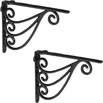 Staffe per Mensole in Stile Antico, Set di 2, 23,5x4x18 cm, Reggimensola Nera
