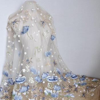 130*100cm White Ivory Embroidered Lace for Curtain and Scarf