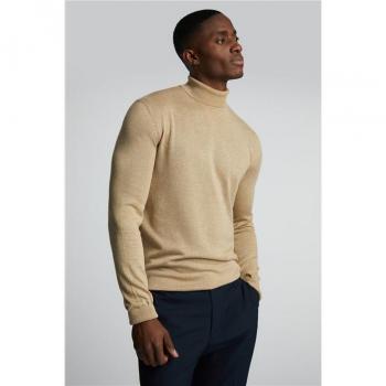 Beige Roll Neck Knit Sweater