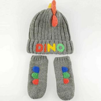 Kids Winter Dino Hat and Mittens Set