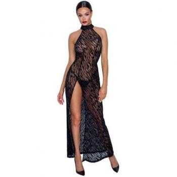 Robe Longue Fendue Tigre Noir